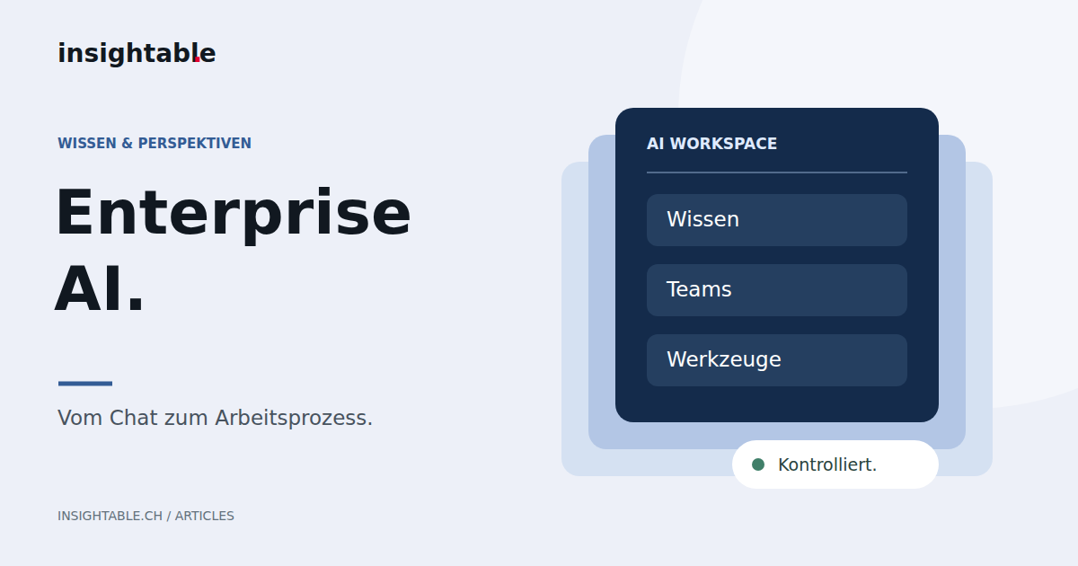 Illustration eines KI-Arbeitsbereichs, der Wissen, Teams und Werkzeuge miteinander verbindet.